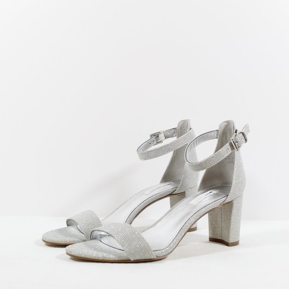 Nine West Pruce Ankle Strap Block Heel Sandals - Pearl Glitter 7.5M